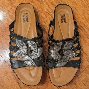 Kalso Earth Shoes Enthuse Floral Weave Leather Slide, Black, Size 10 / 10B